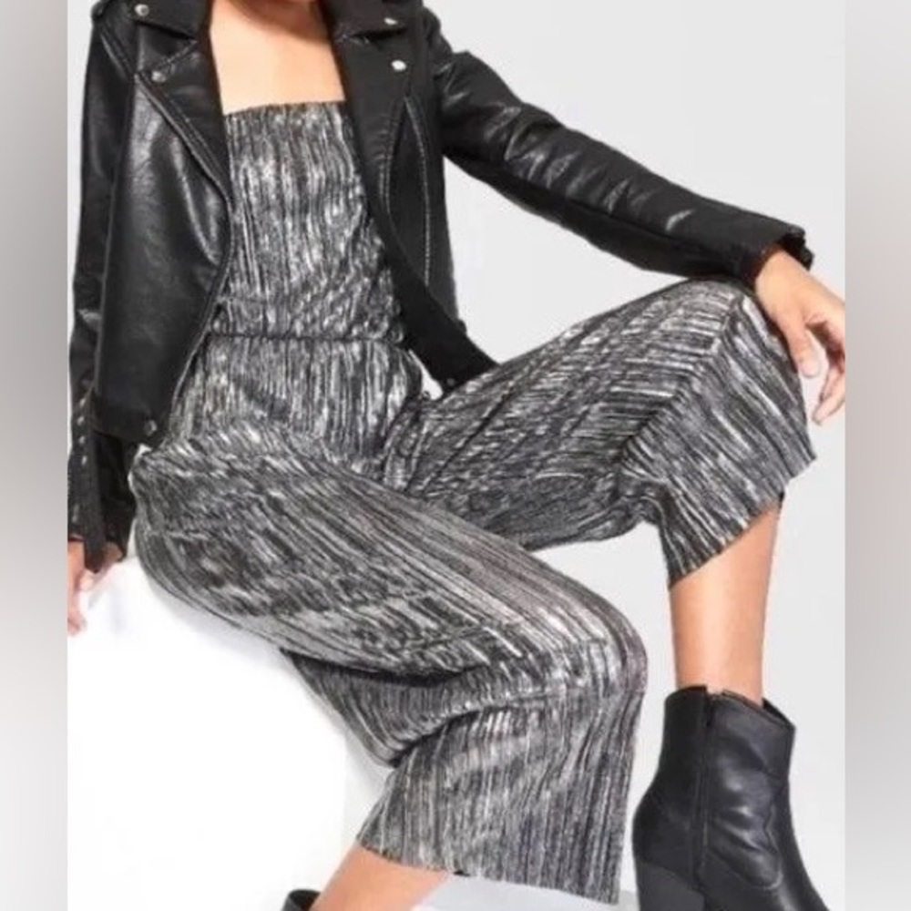Wild Fable Strapless Silver Shiny Jumpsuit